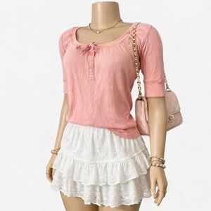 VS Tee Shop Coral Pink Short Sleeve Henley Top